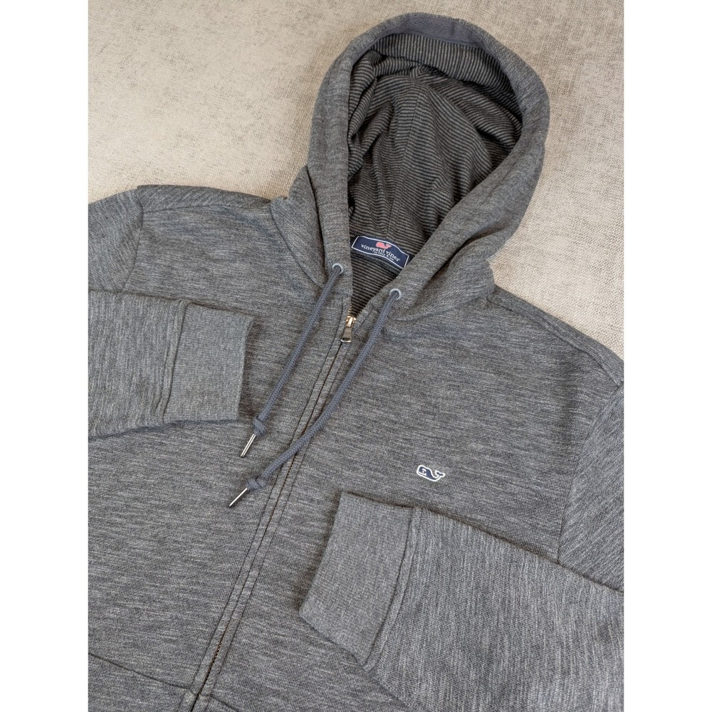 Vineyard Vines Hoodie Men M Gray Full Zip Heathered Whale Logo Sweatshirt Jacket